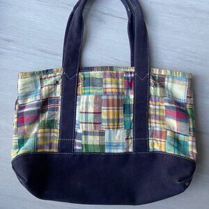 J Crew Madras Plaid Patchwork Tote Bag